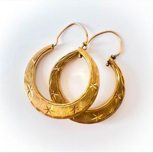 Antique Creole gypsy french wire hoop earrings with star engraving ⭐️